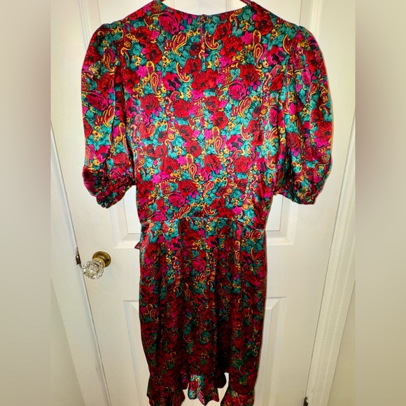 Vintage Nipon Boutique Silk Wrap-Style, Jewel-Tone Floral/Paisley Dress, size 6 - Picture 9 of 13